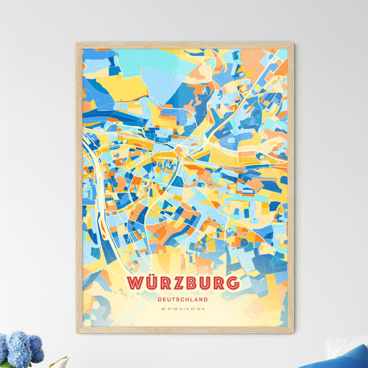 Colorful WURZBURG GERMANY Fine Art Map Blue Orange