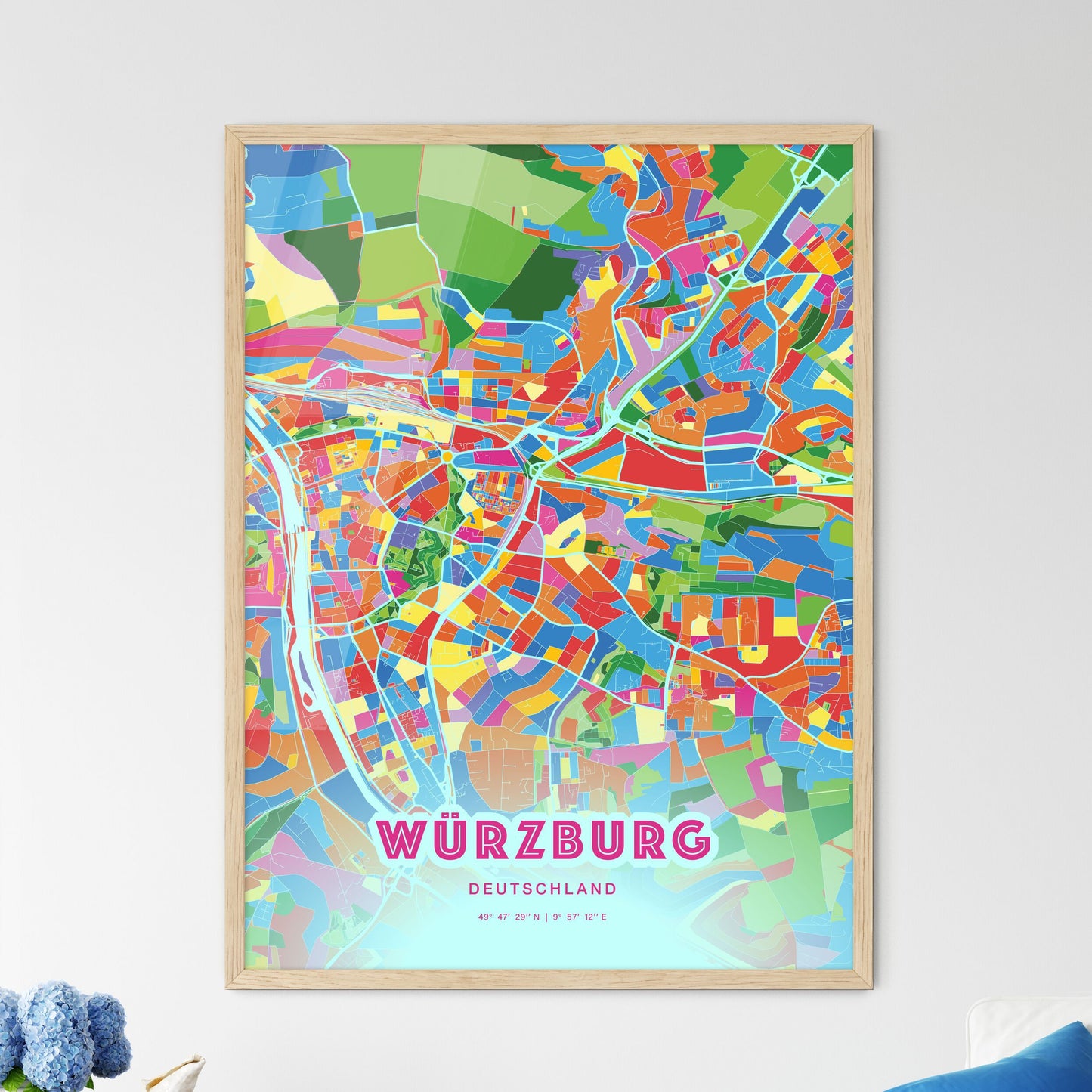 Colorful WURZBURG GERMANY Fine Art Map Crazy Colors