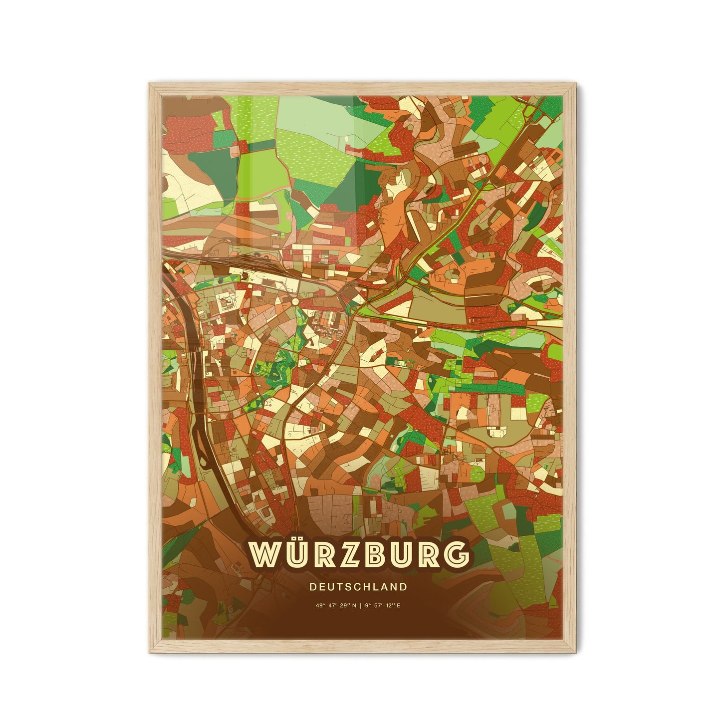 Colorful WURZBURG GERMANY Fine Art Map Farmhouse