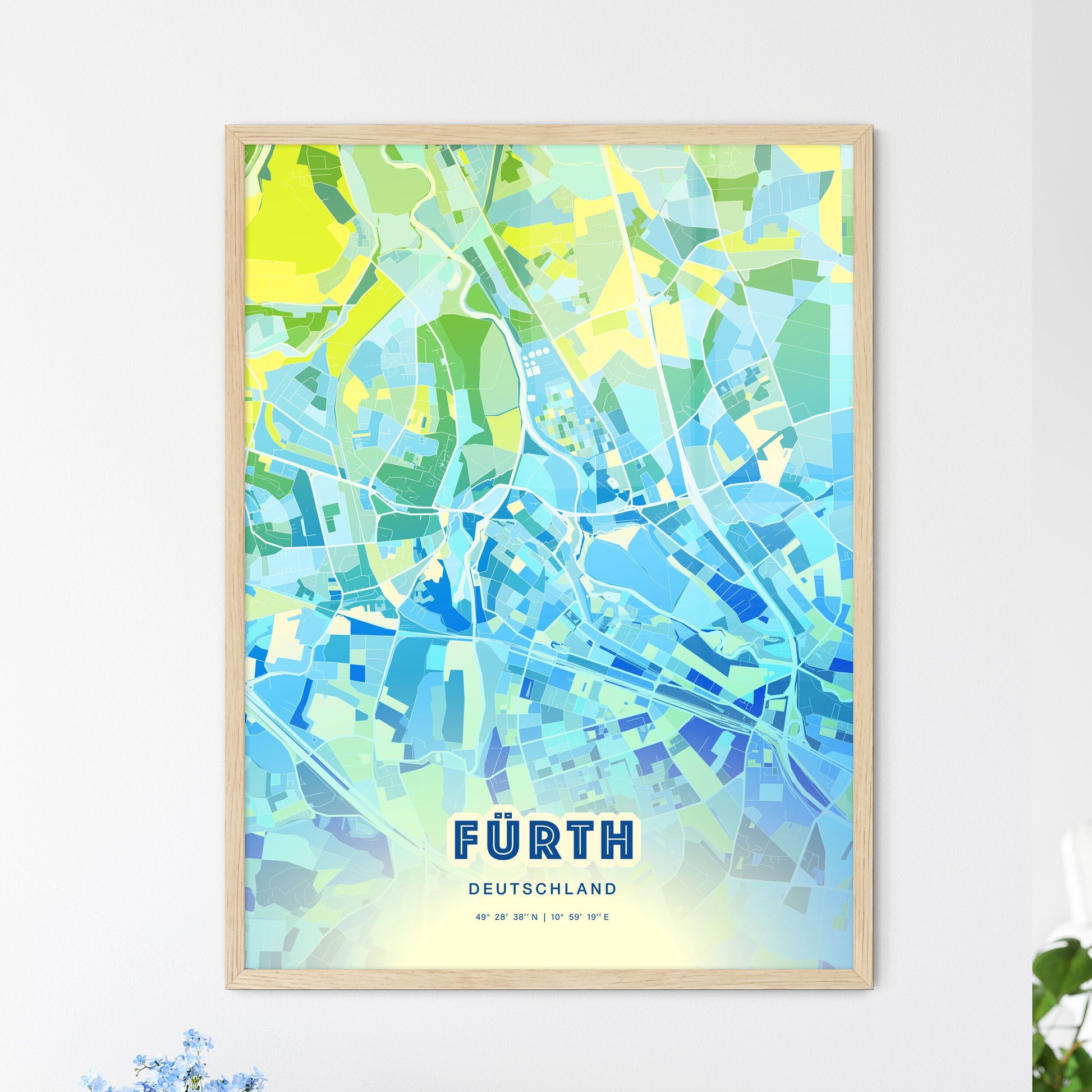 Colorful FURTH GERMANY Fine Art Map Cool Blue