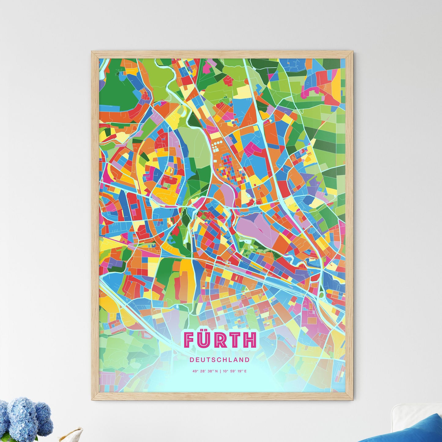 Colorful FURTH GERMANY Fine Art Map Crazy Colors
