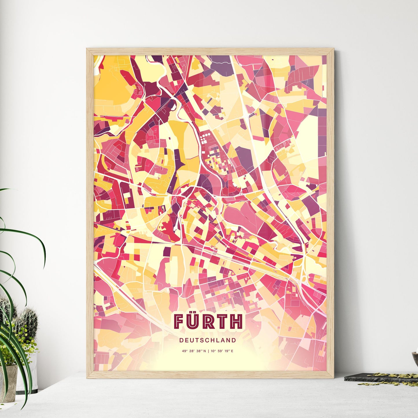 Colorful FURTH GERMANY Fine Art Map Hot Red