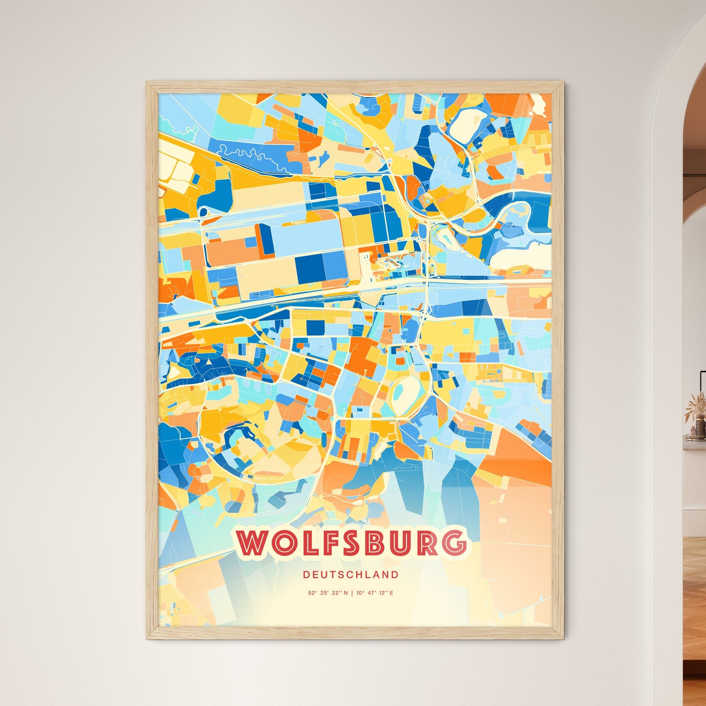 Colorful WOLFSBURG GERMANY Fine Art Map Blue Orange