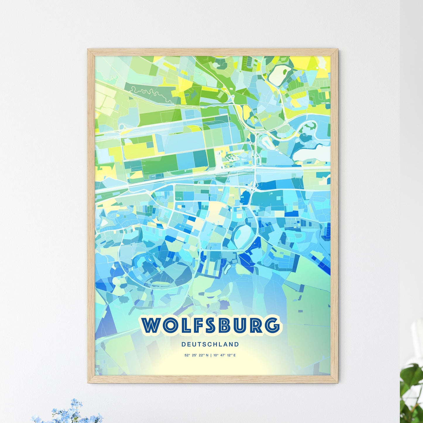 Colorful WOLFSBURG GERMANY Fine Art Map Cool Blue