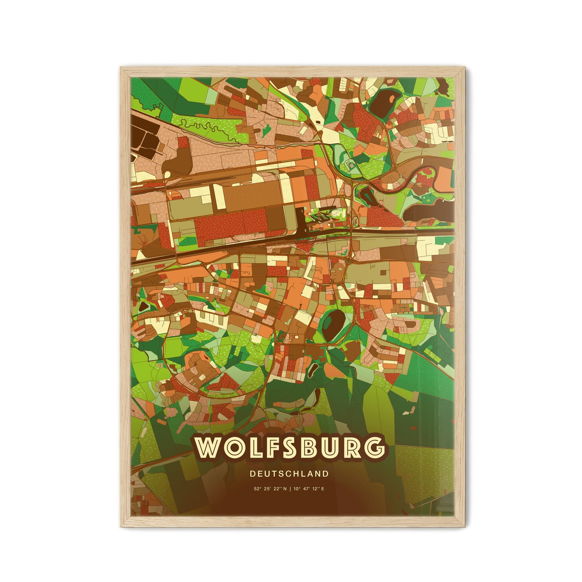 Colorful WOLFSBURG GERMANY Fine Art Map Farmhouse