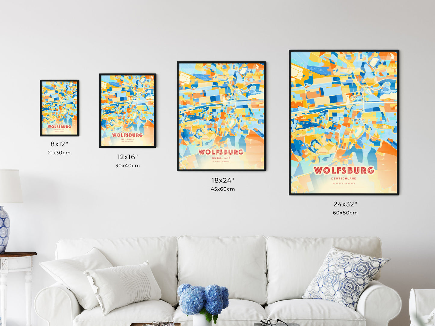 Colorful WOLFSBURG GERMANY Fine Art Map Blue Orange