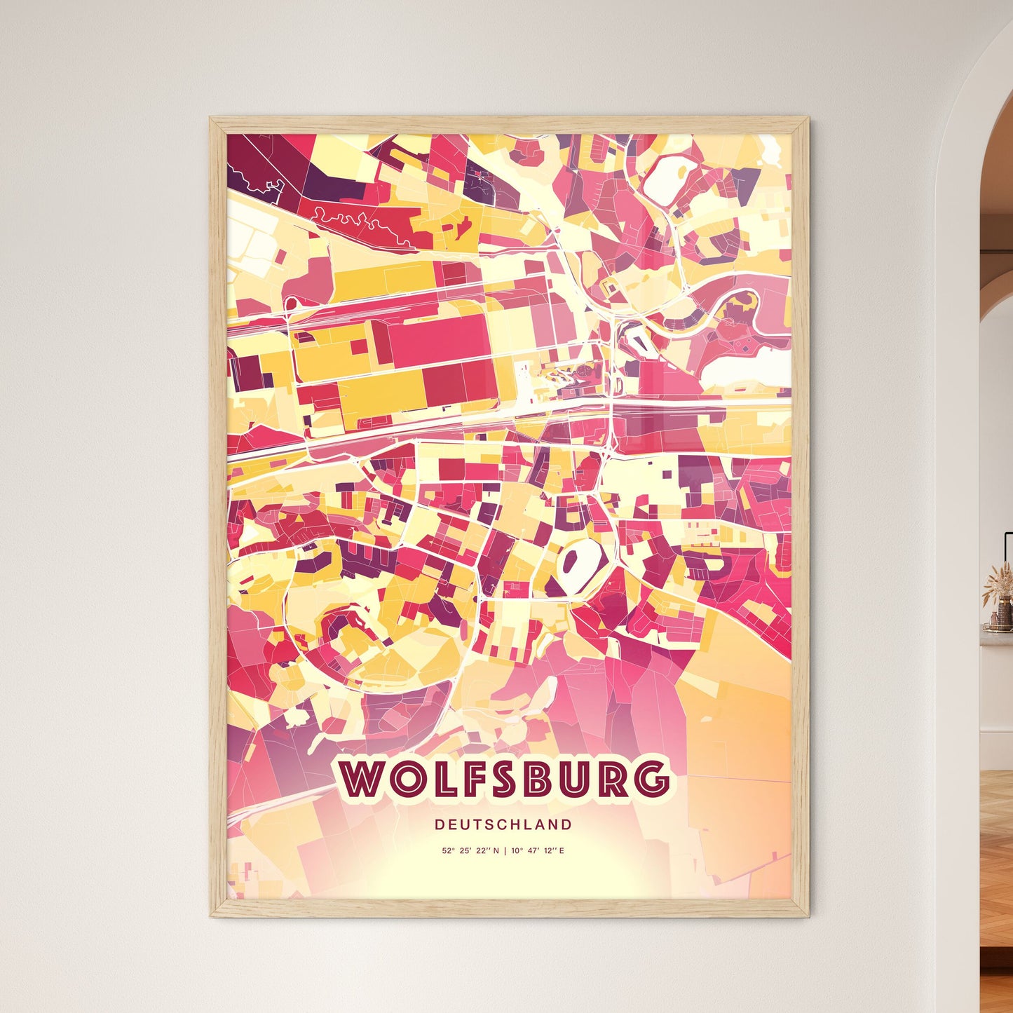 Colorful WOLFSBURG GERMANY Fine Art Map Hot Red