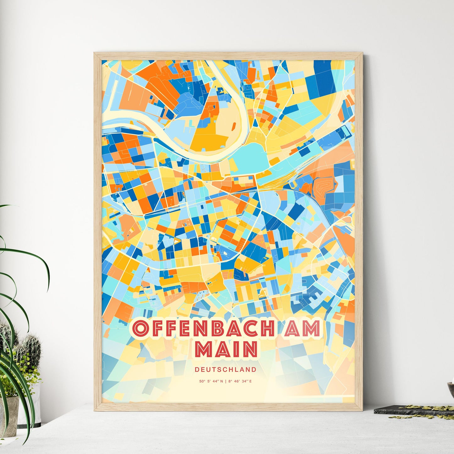 Colorful OFFENBACH AM MAIN GERMANY Fine Art Map Blue Orange