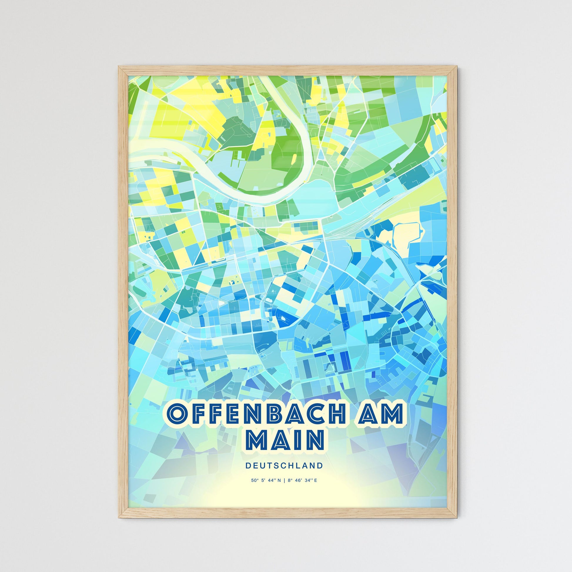 Colorful OFFENBACH AM MAIN GERMANY Fine Art Map Cool Blue