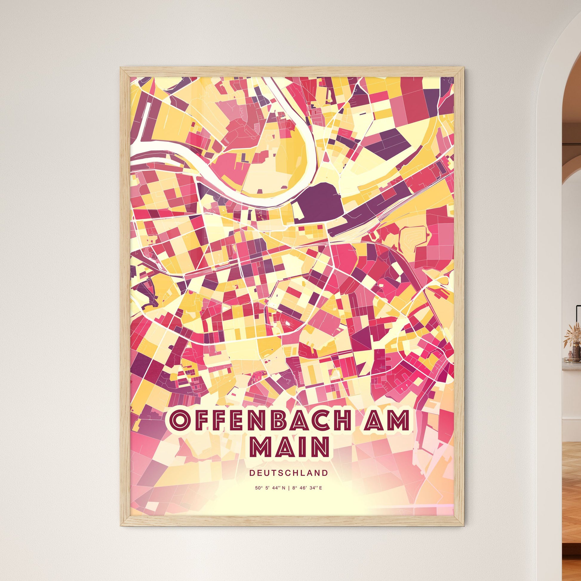 Colorful OFFENBACH AM MAIN GERMANY Fine Art Map Hot Red