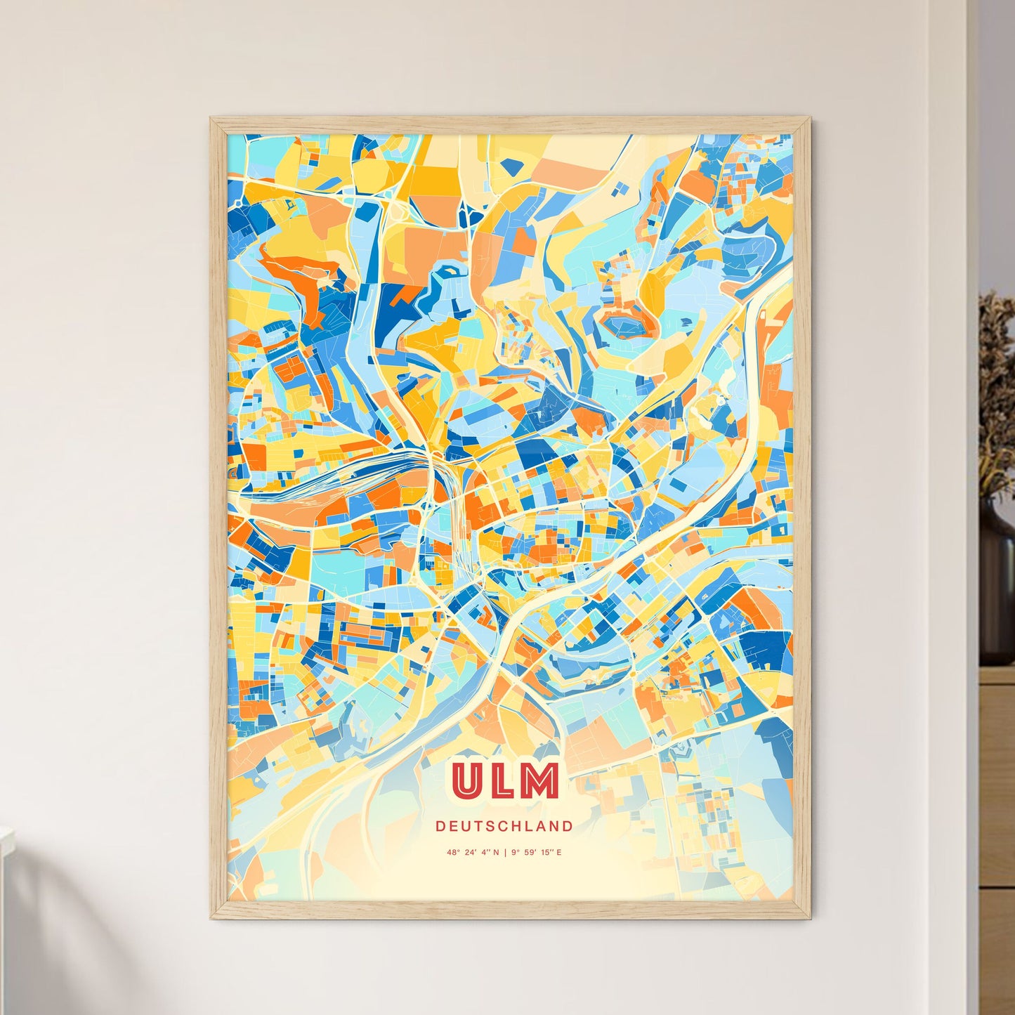 Colorful ULM GERMANY Fine Art Map Blue Orange