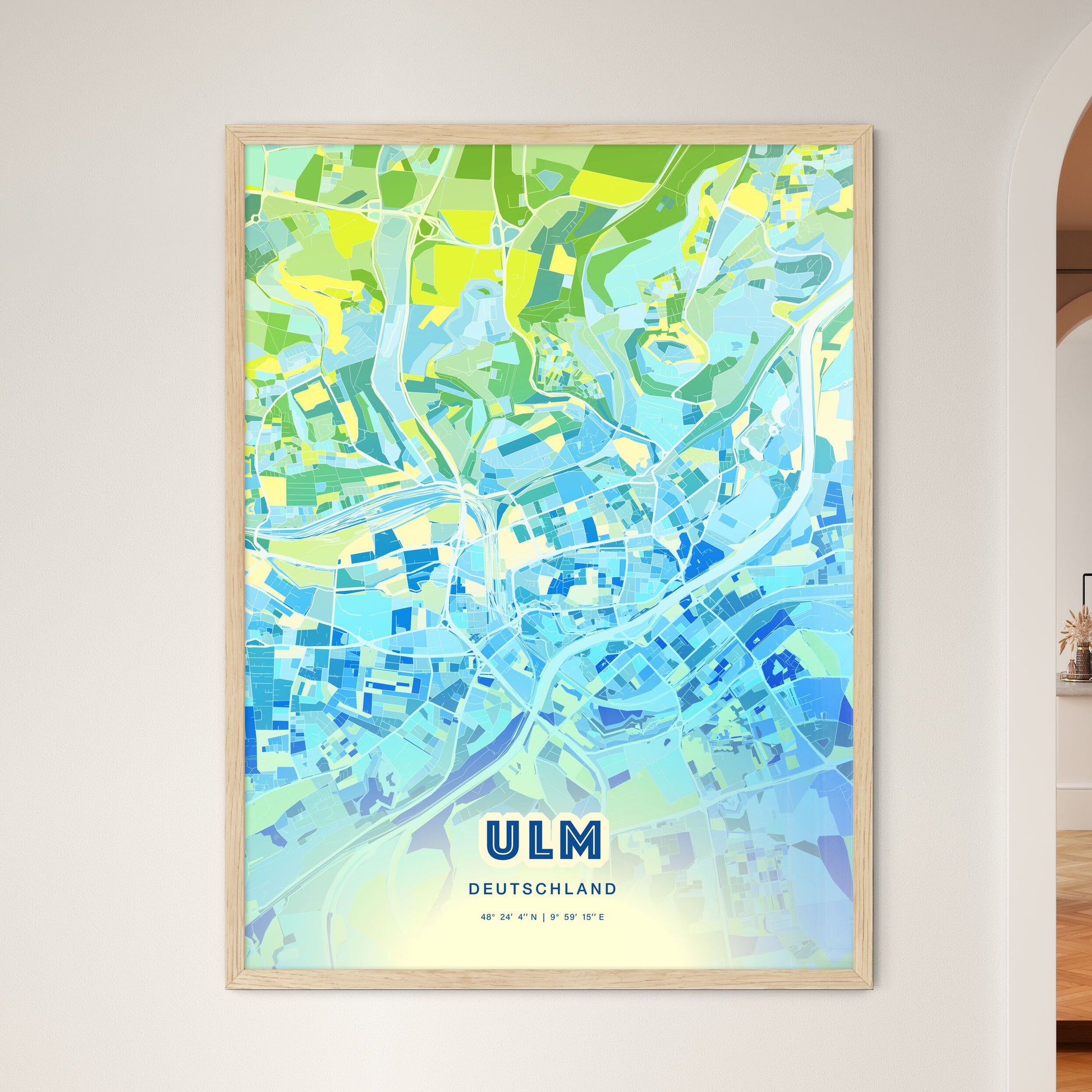 Colorful ULM GERMANY Fine Art Map Cool Blue