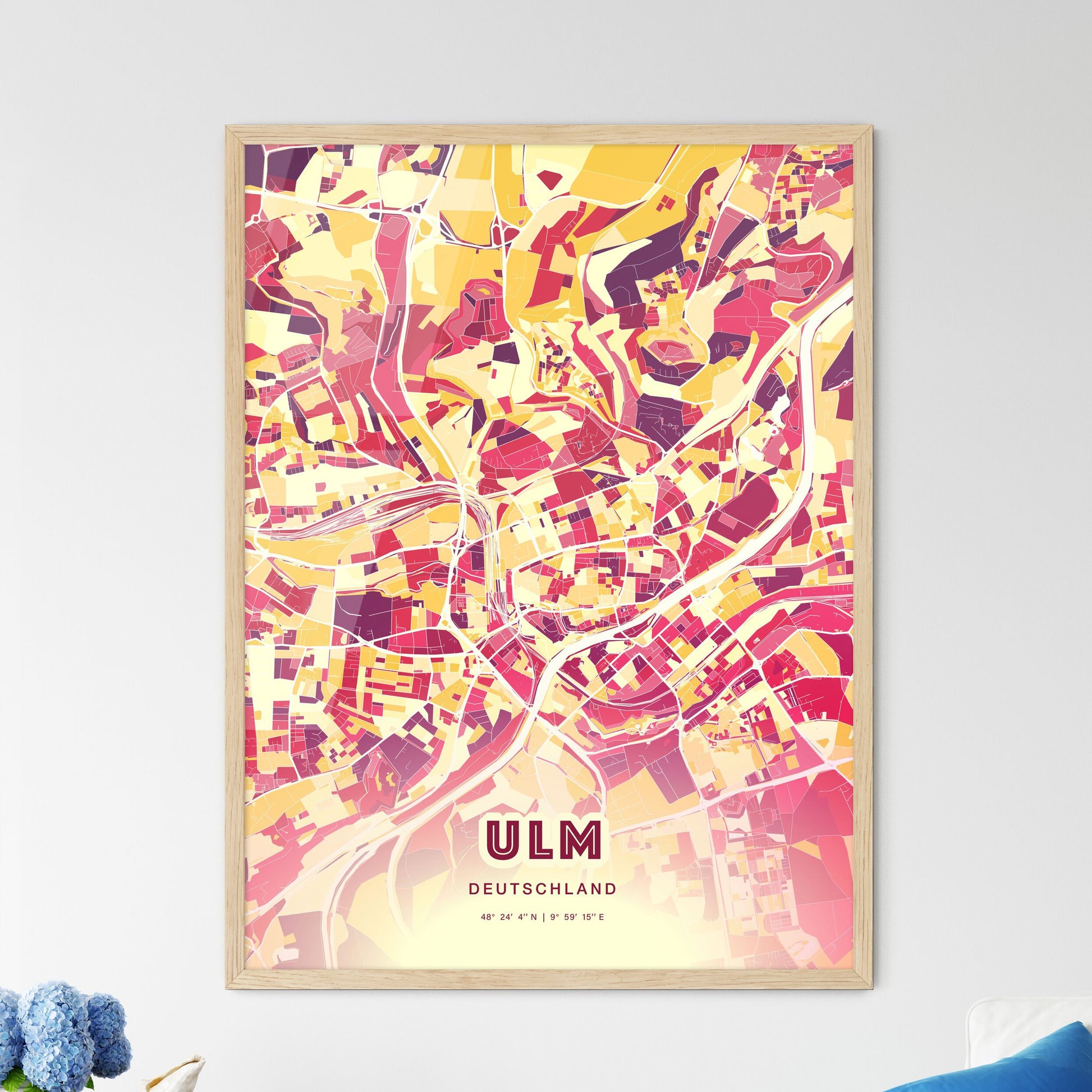 Colorful ULM GERMANY Fine Art Map Hot Red