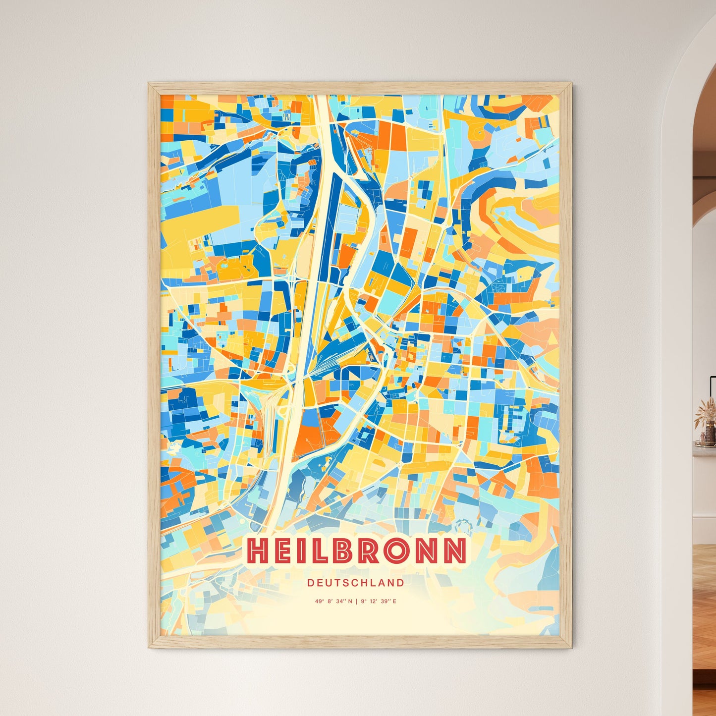 Colorful HEILBRONN GERMANY Fine Art Map Blue Orange