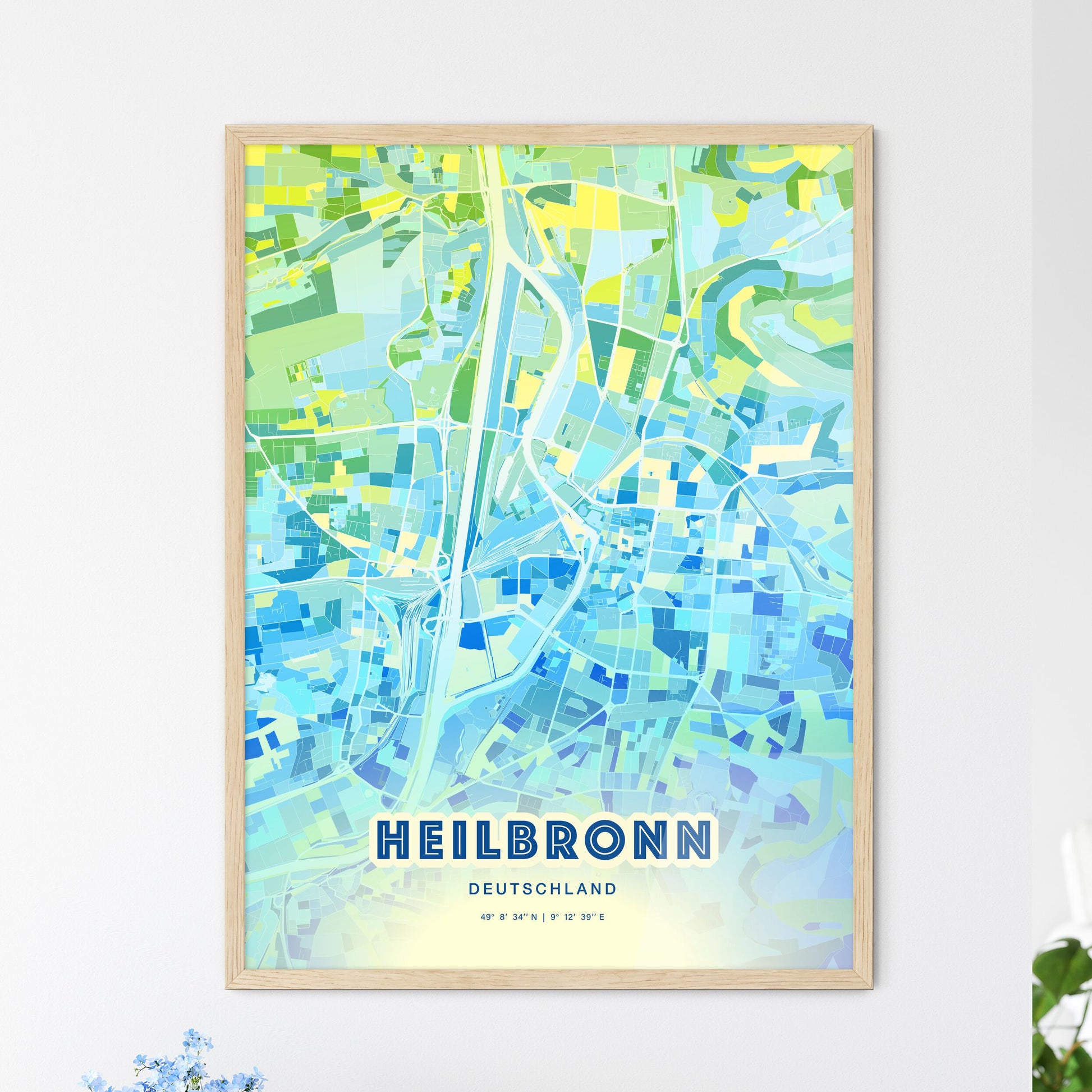 Colorful HEILBRONN GERMANY Fine Art Map Cool Blue