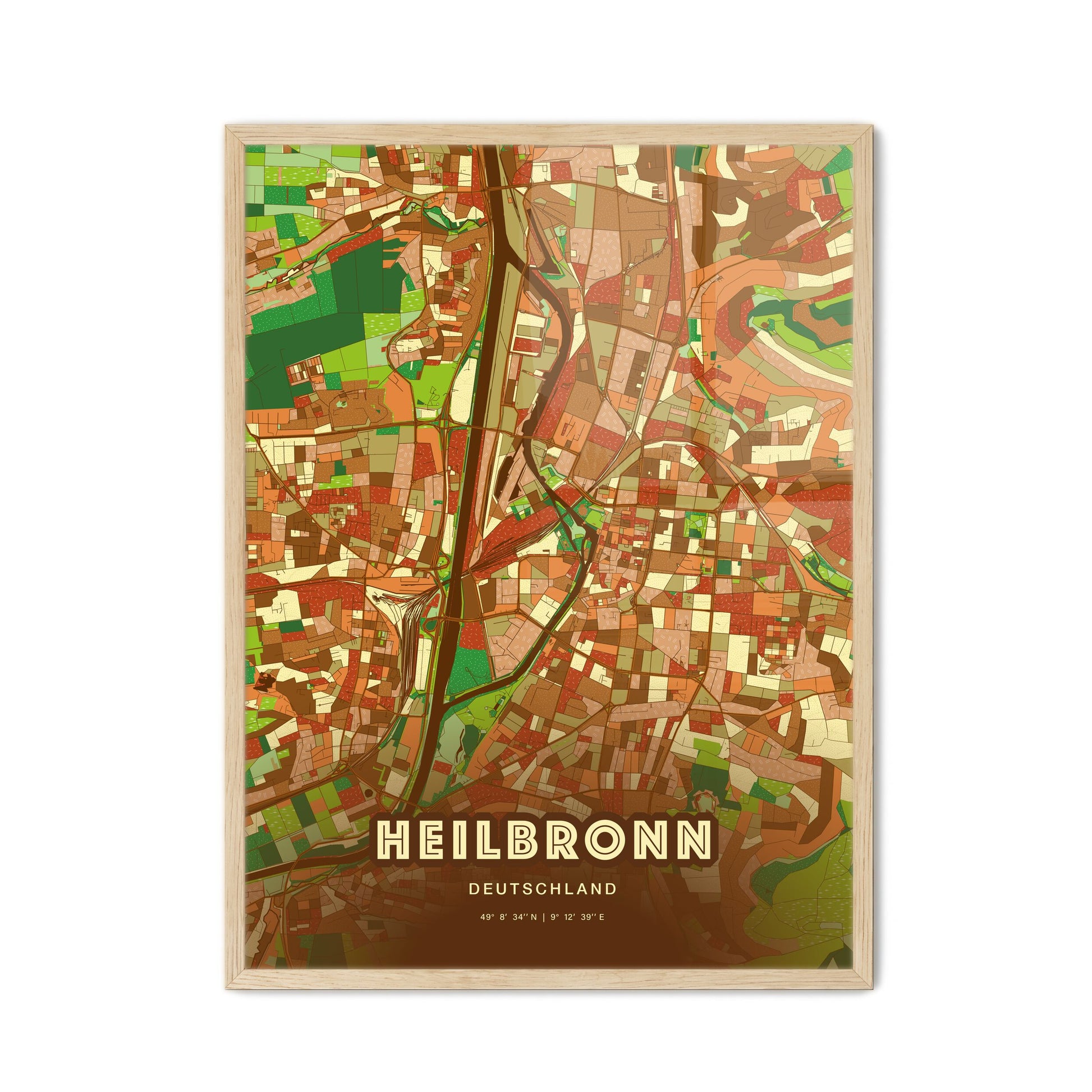 Colorful HEILBRONN GERMANY Fine Art Map Farmhouse