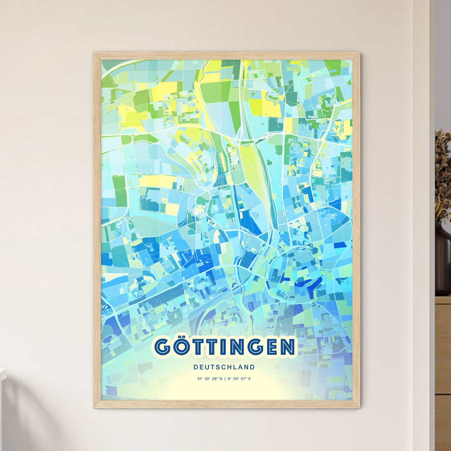 Colorful GOTTINGEN GERMANY Fine Art Map Cool Blue
