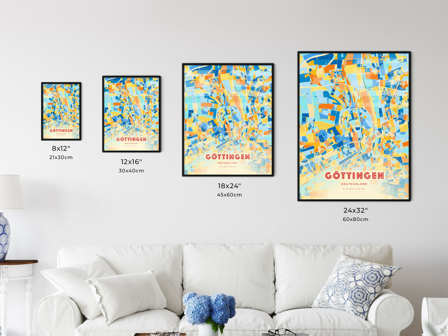 Colorful GOTTINGEN GERMANY Fine Art Map Blue Orange