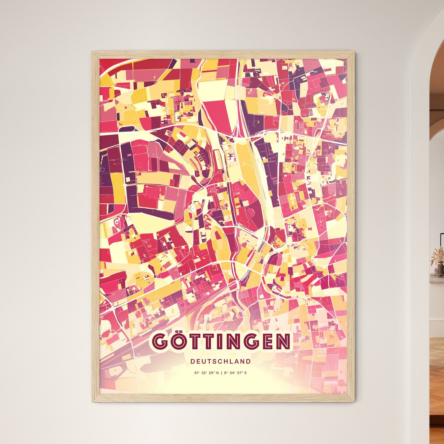 Colorful GOTTINGEN GERMANY Fine Art Map Hot Red