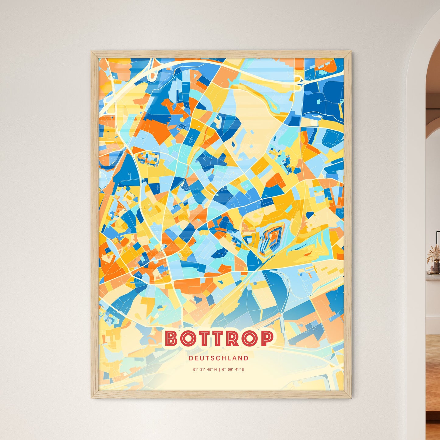 Colorful BOTTROP GERMANY Fine Art Map Blue Orange