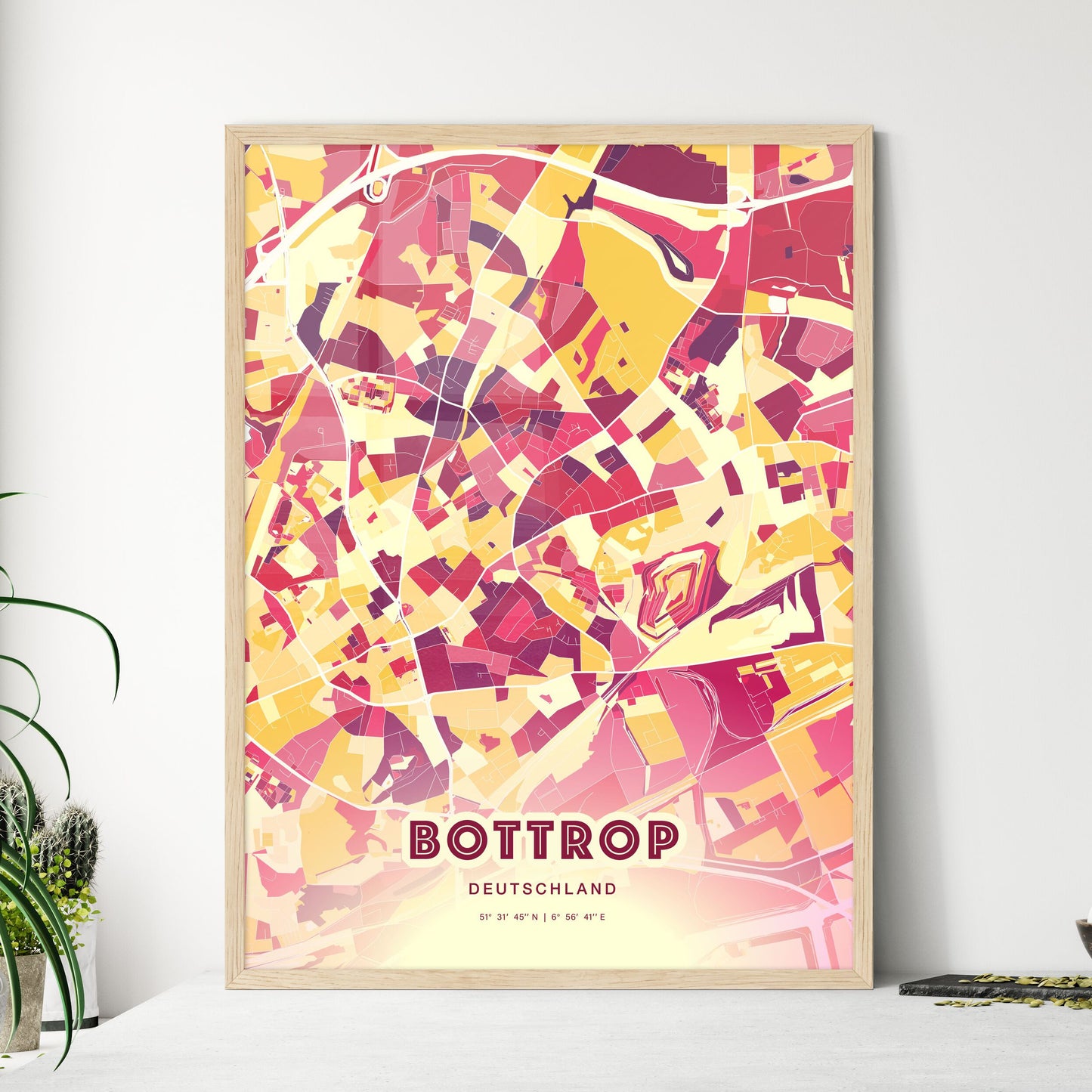 Colorful BOTTROP GERMANY Fine Art Map Hot Red