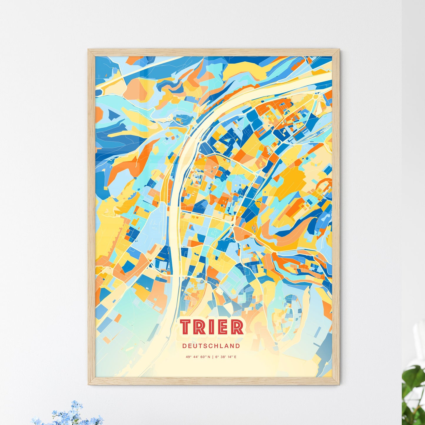 Colorful TRIER GERMANY Fine Art Map Blue Orange