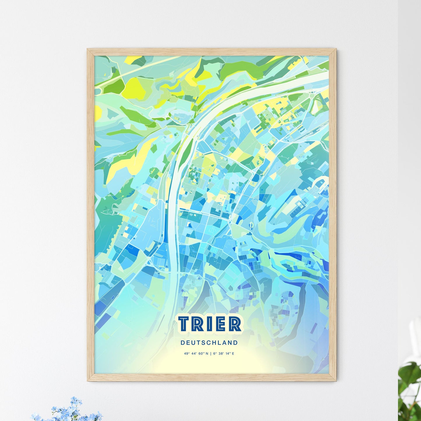 Colorful TRIER GERMANY Fine Art Map Cool Blue