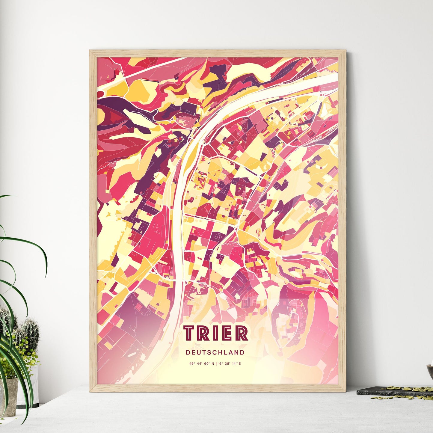 Colorful TRIER GERMANY Fine Art Map Hot Red