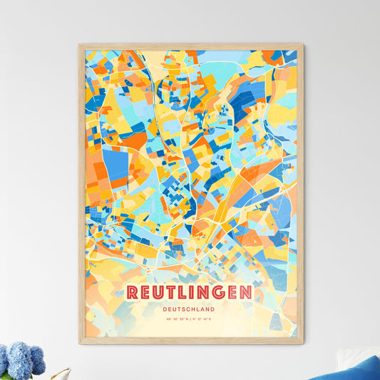 Colorful REUTLINGEN GERMANY Fine Art Map Blue Orange
