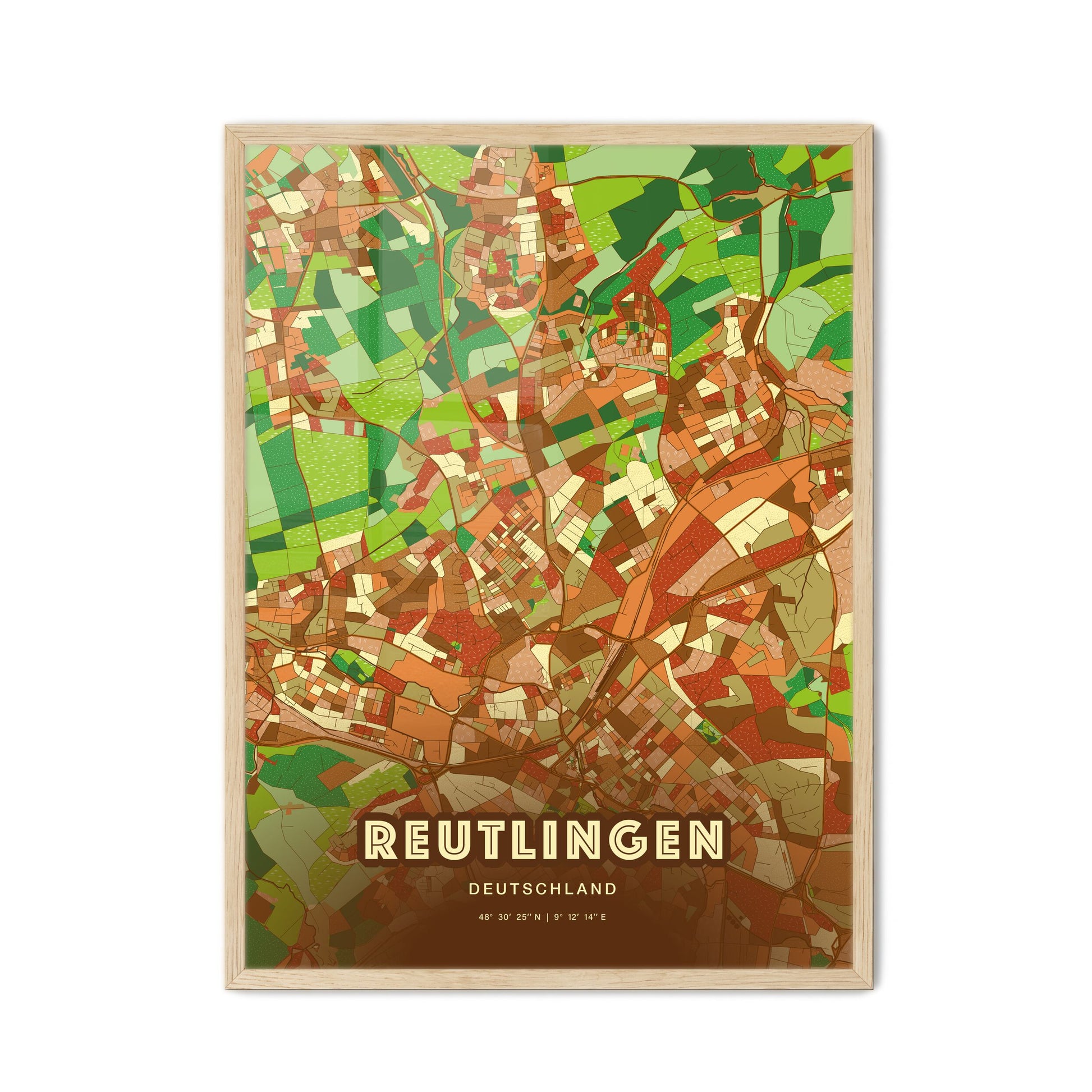 Colorful REUTLINGEN GERMANY Fine Art Map Farmhouse