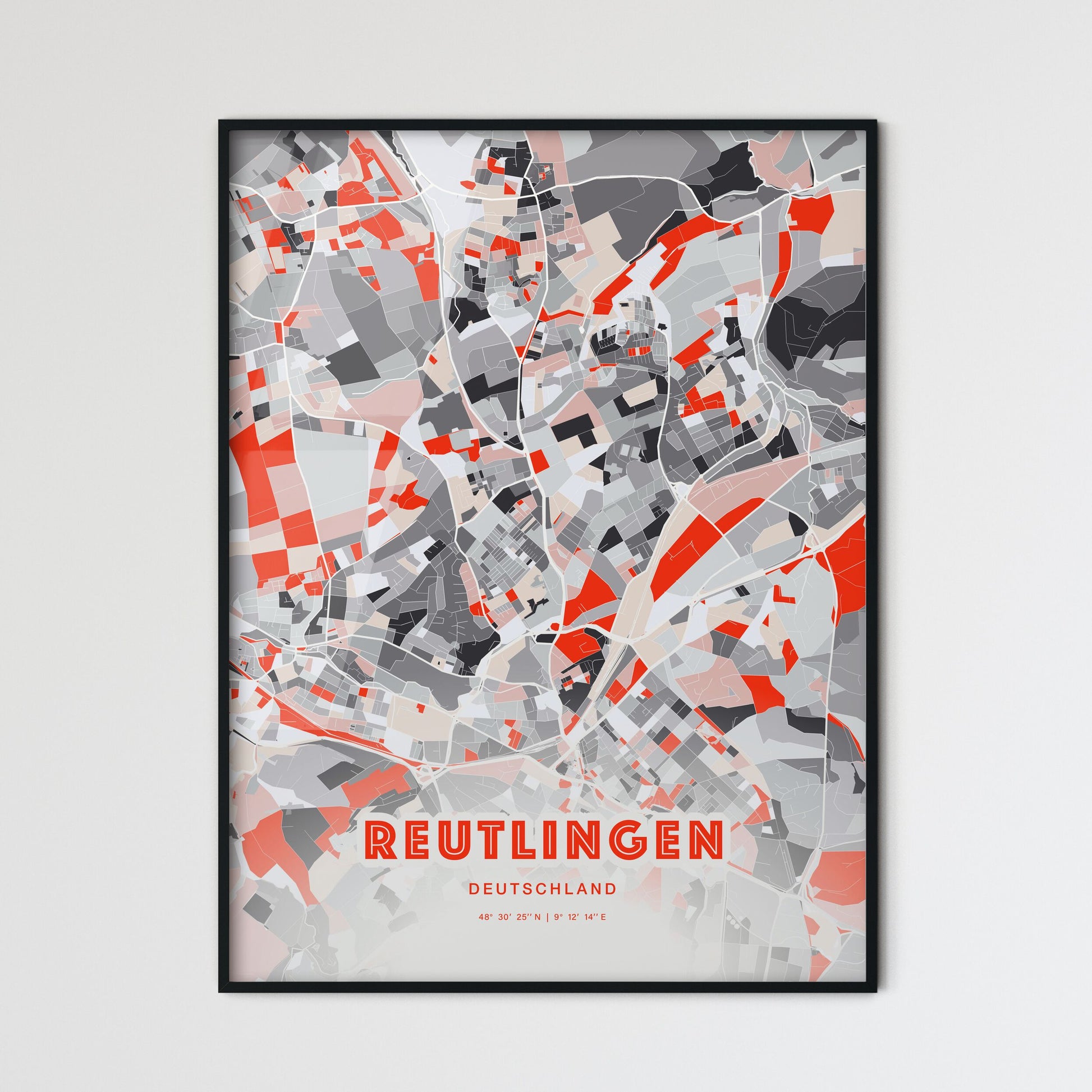 Colorful REUTLINGEN GERMANY Fine Art Map Modern