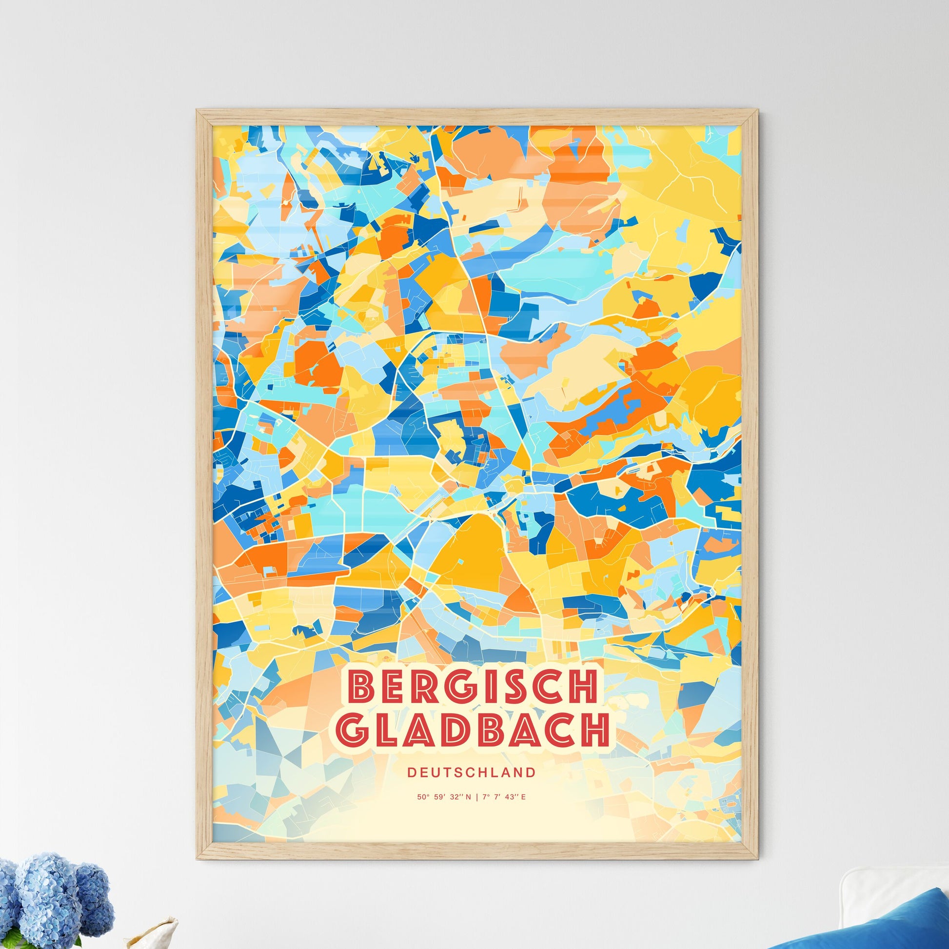 Colorful Bergisch Gladbach Germany Fine Art Map Blue Orange