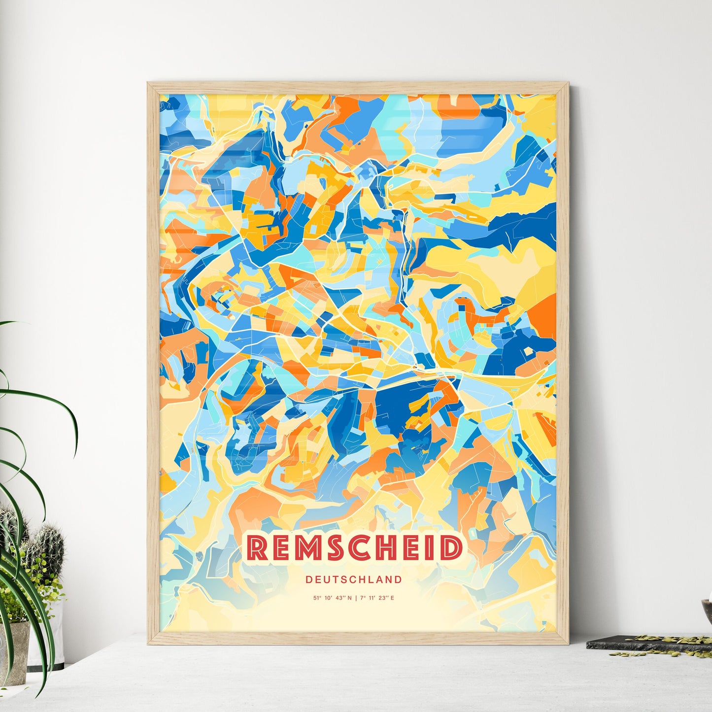 Colorful Remscheid Germany Fine Art Map Blue Orange