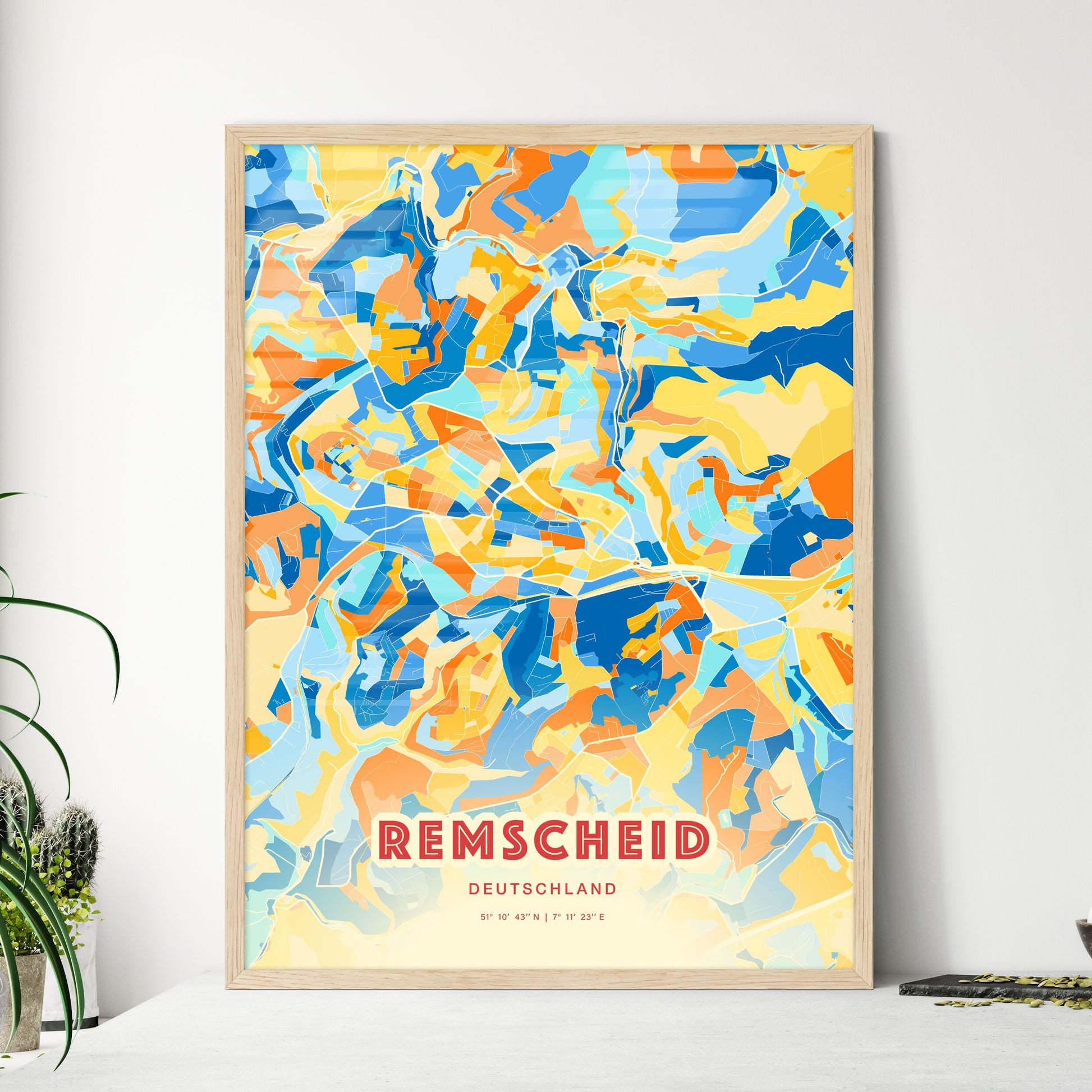 Colorful Remscheid Germany Fine Art Map Blue Orange
