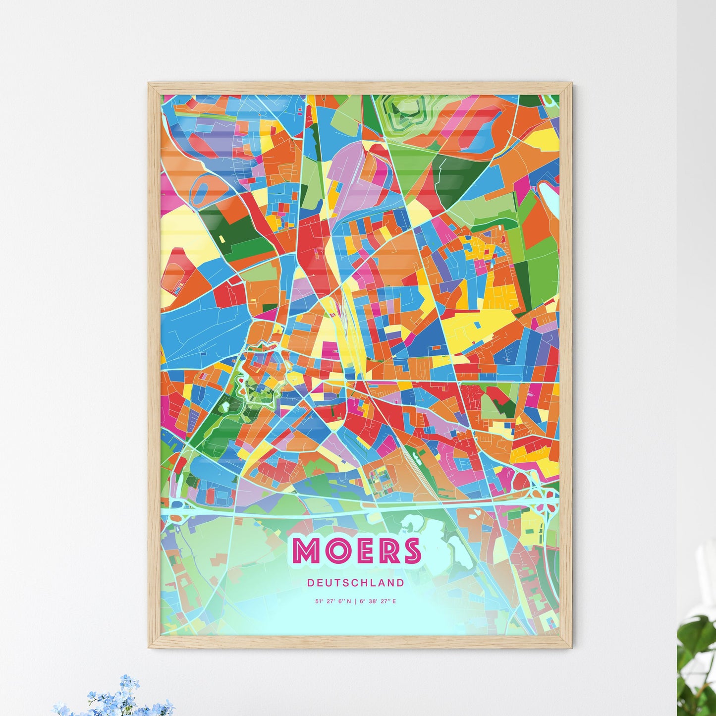 Colorful MOERS GERMANY Fine Art Map Crazy Colors