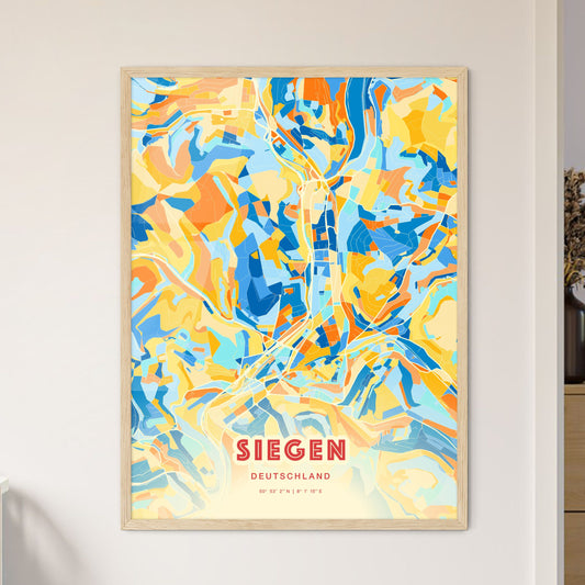 Colorful Siegen Germany Fine Art Map Blue Orange