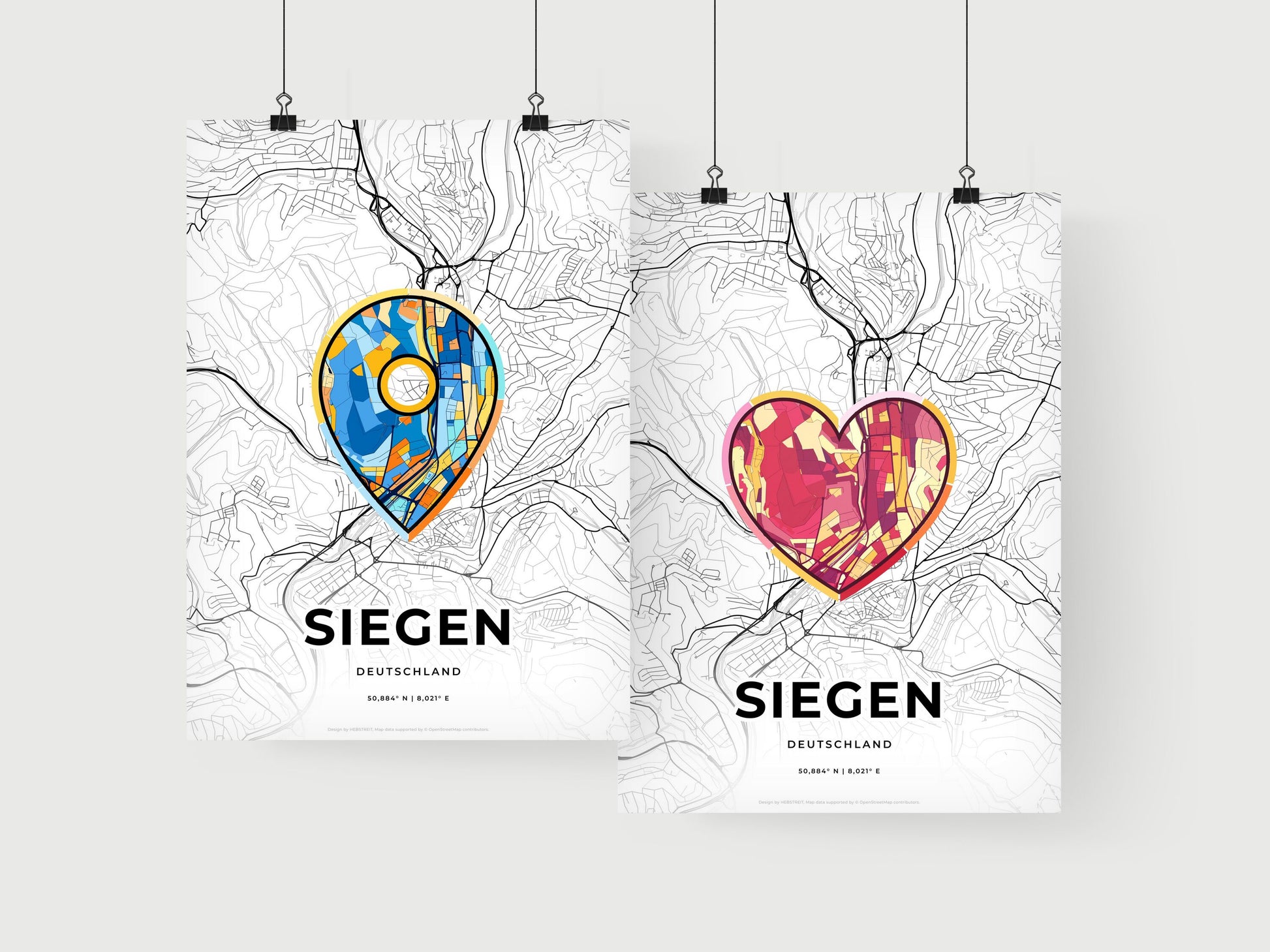 SIEGEN GERMANY minimal art map with a colorful icon. Where it all began, Couple map gift.