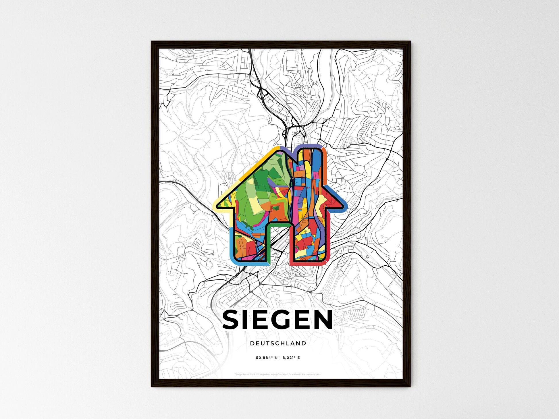 SIEGEN GERMANY minimal art map with a colorful icon. Where it all began, Couple map gift. Style 3