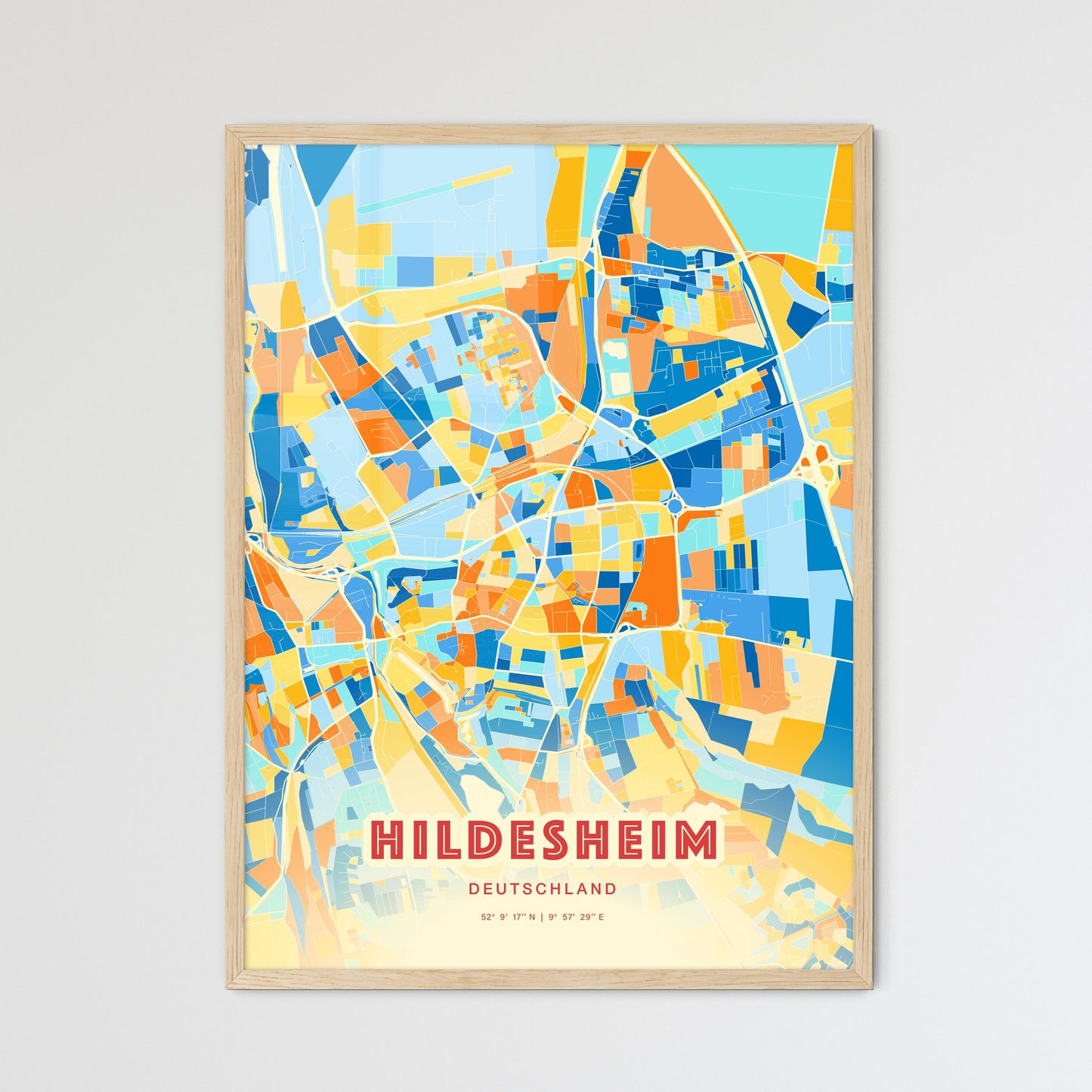 Colorful Hildesheim Germany Fine Art Map Blue Orange
