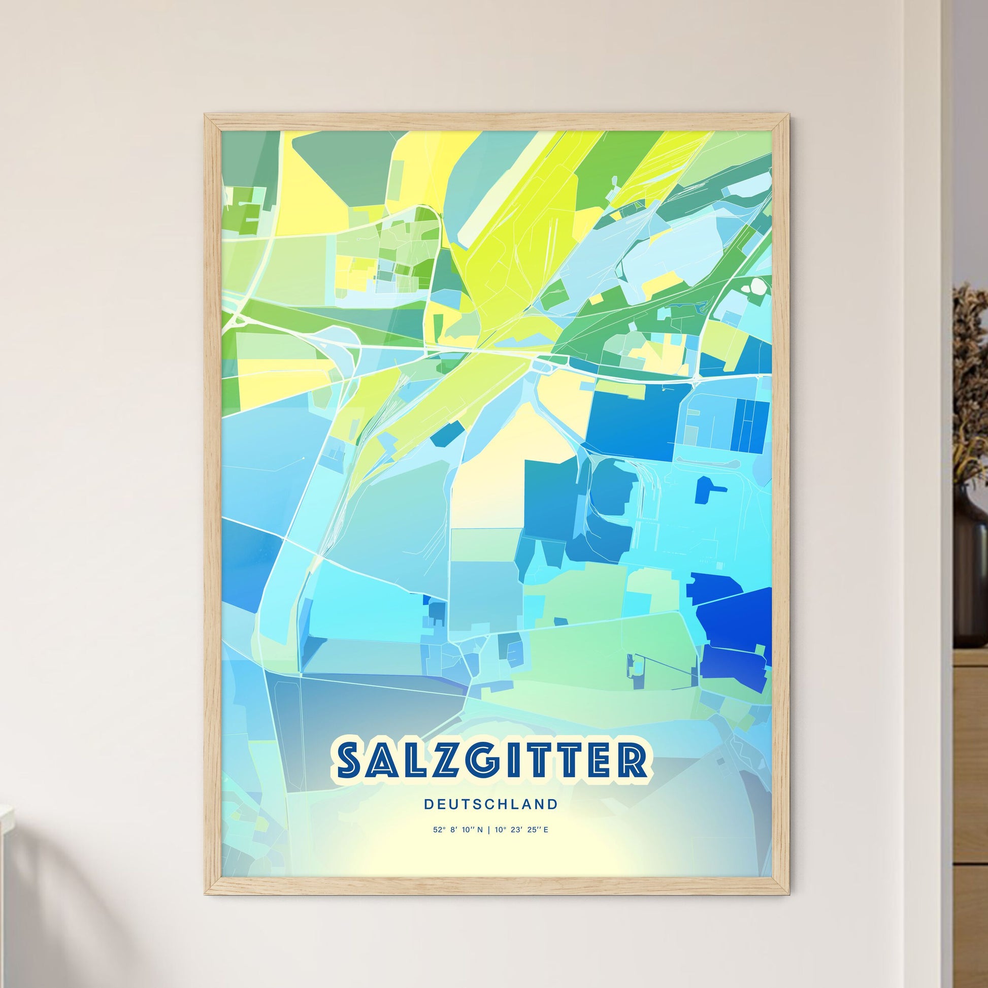 Colorful SALZGITTER GERMANY Fine Art Map Cool Blue