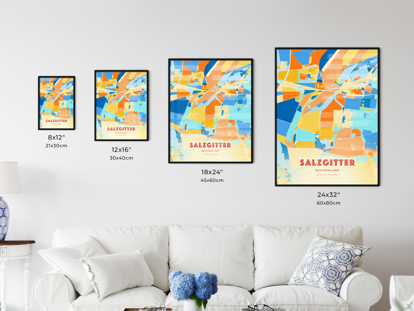 Colorful SALZGITTER GERMANY Fine Art Map Blue Orange