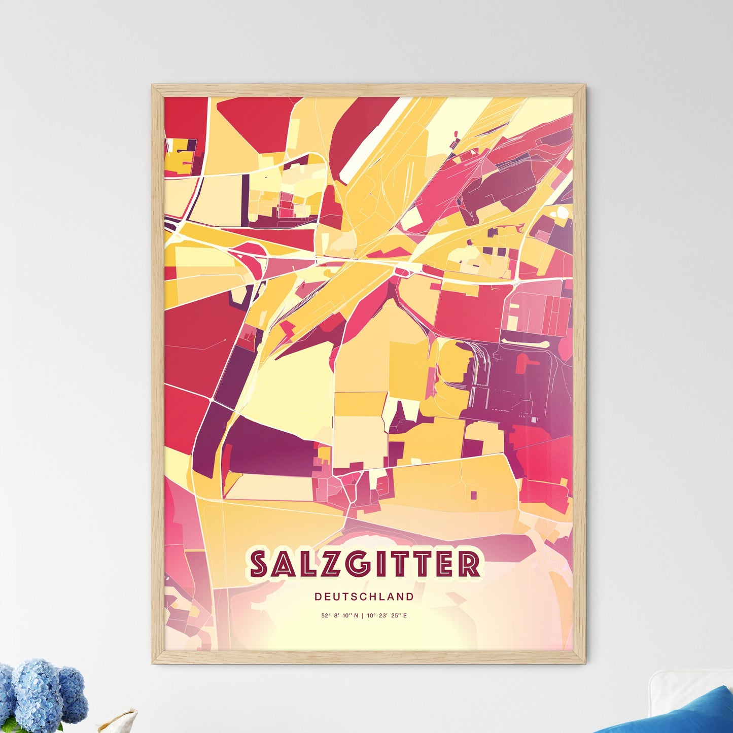Colorful SALZGITTER GERMANY Fine Art Map Hot Red