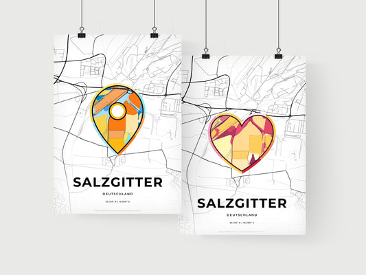 SALZGITTER GERMANY minimal art map with a colorful icon. Where it all began, Couple map gift.
