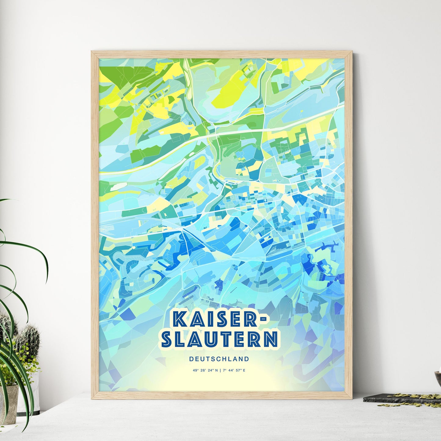 Colorful KAISERSLAUTERN GERMANY Fine Art Map Cool Blue