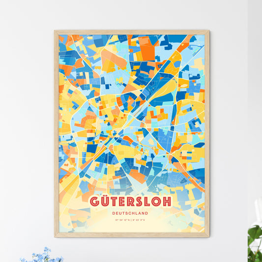 Colorful GUTERSLOH GERMANY Fine Art Map Blue Orange