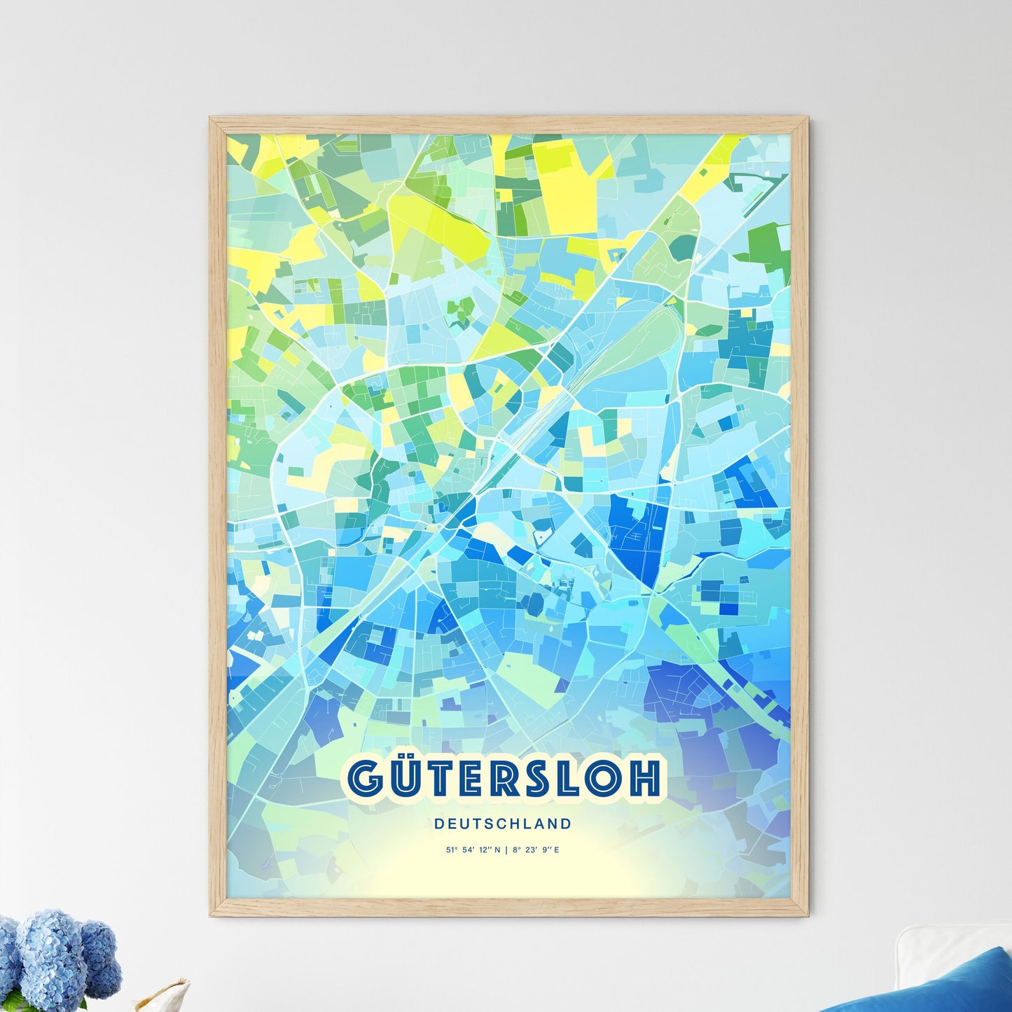 Colorful GUTERSLOH GERMANY Fine Art Map Cool Blue