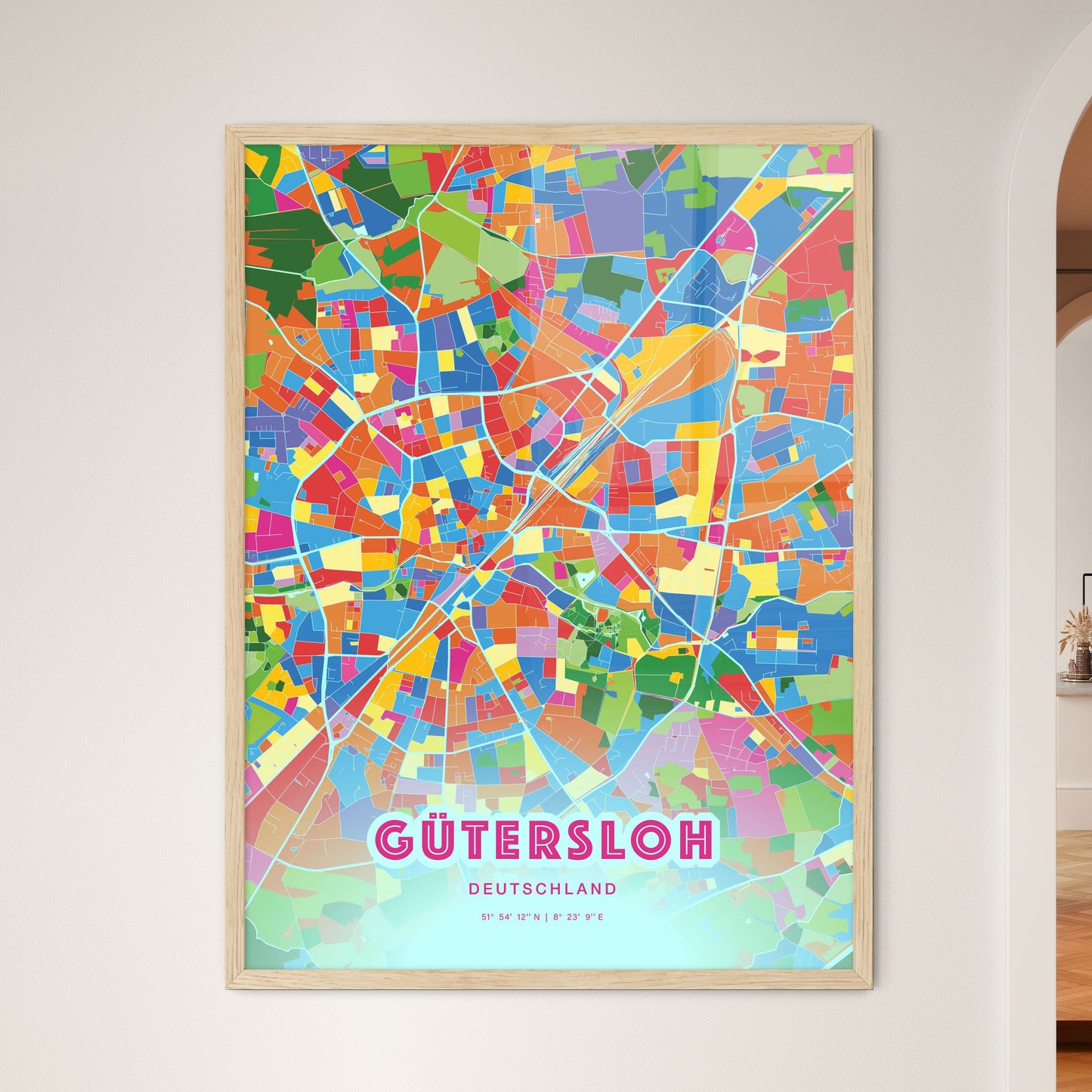 Colorful GUTERSLOH GERMANY Fine Art Map Crazy Colors