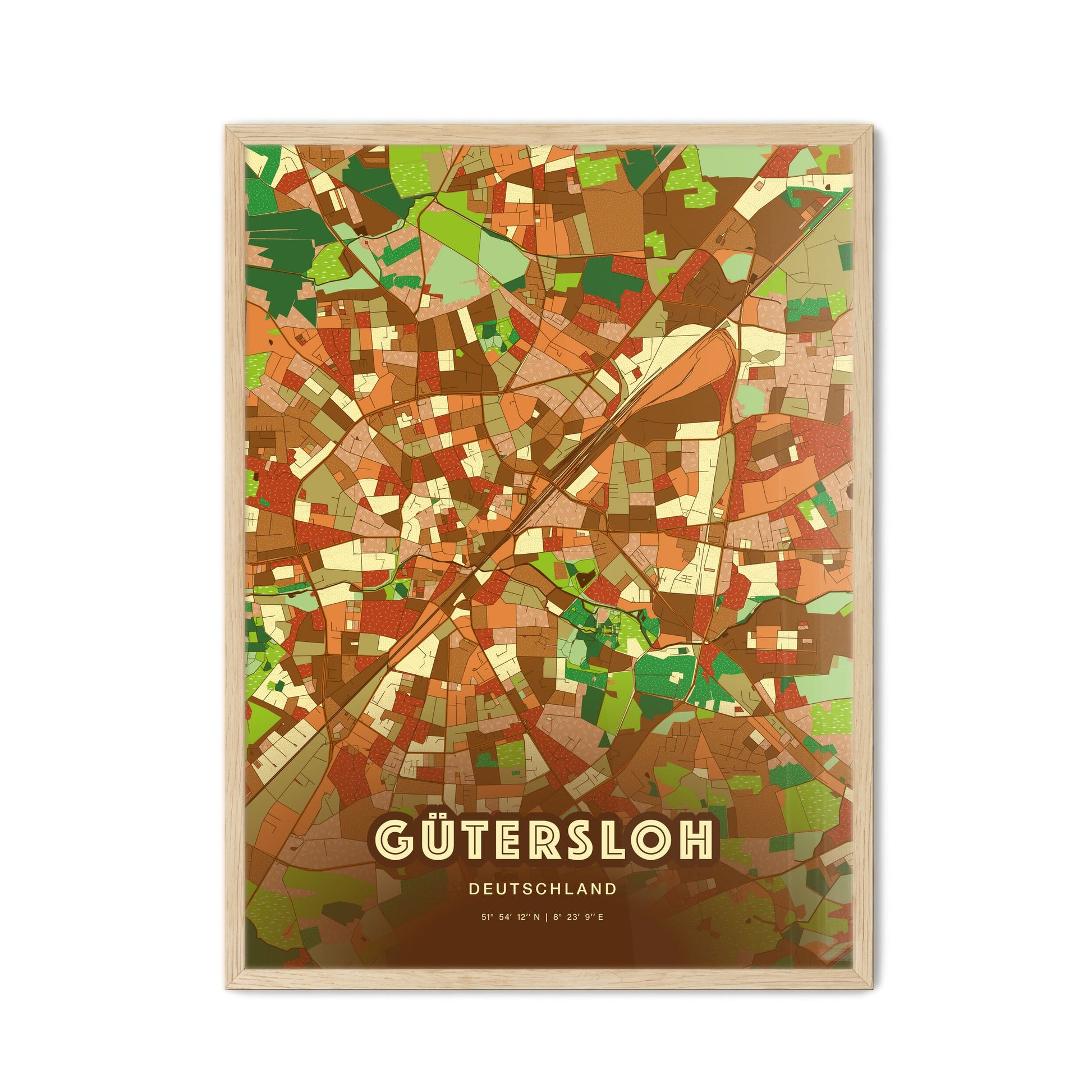 Colorful GUTERSLOH GERMANY Fine Art Map Farmhouse