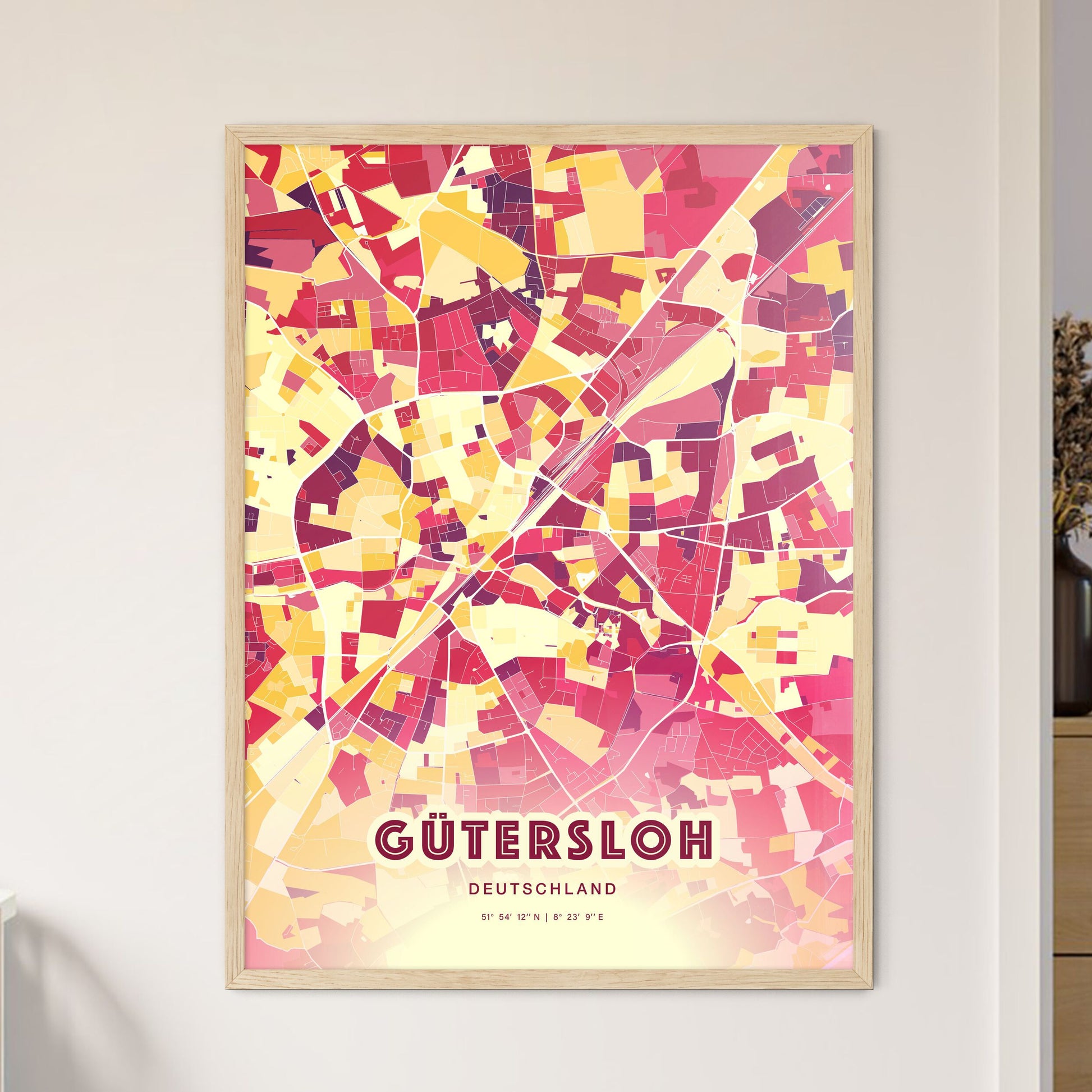 Colorful GUTERSLOH GERMANY Fine Art Map Hot Red