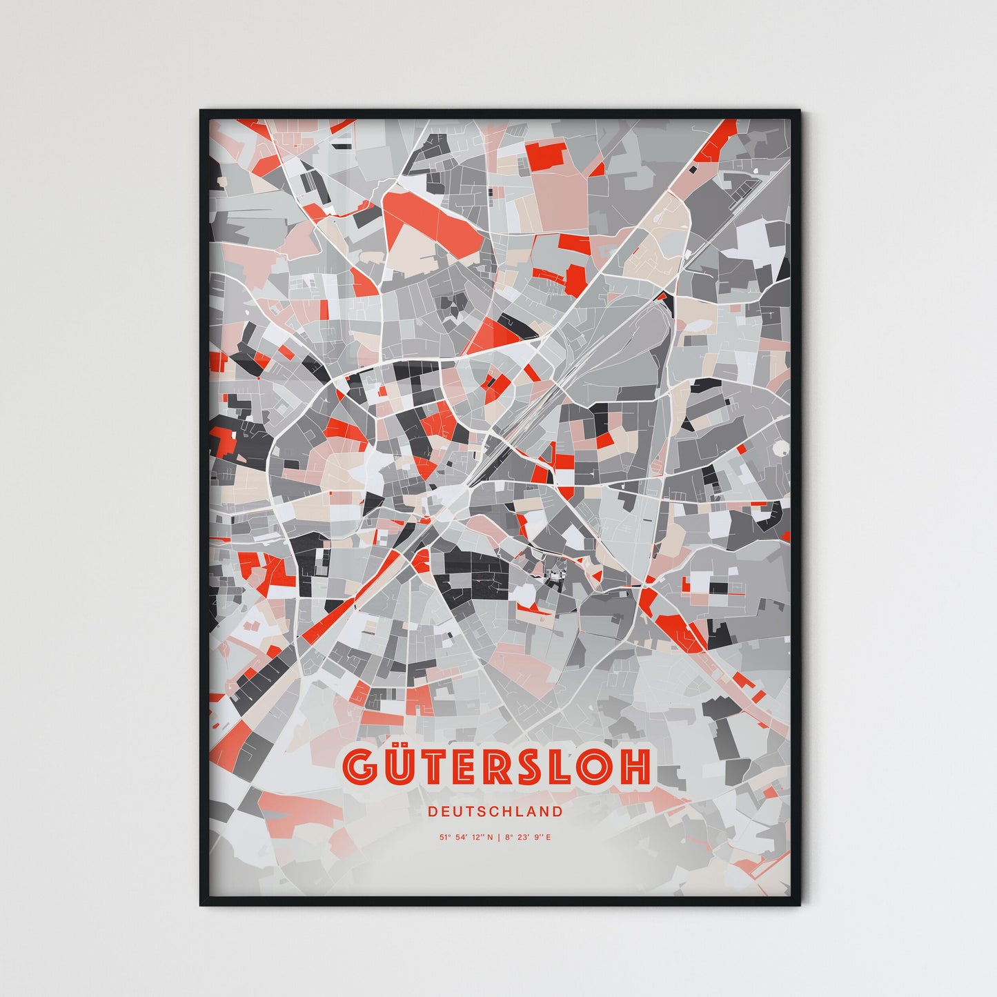 Colorful GUTERSLOH GERMANY Fine Art Map Modern